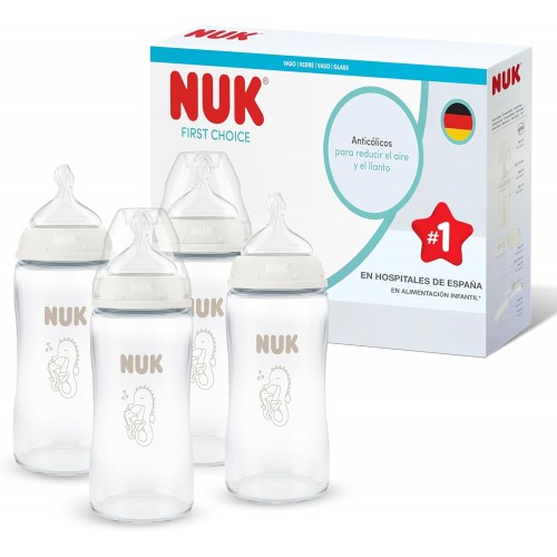 NUK First Choice беби сет 4 СТАКЛО Шишенца 240мл/Силикон и Temperature Control (3m+)